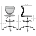Chaise de bureau ergonomique en maille, chaise de dessin, hauteur et repose-pieds réglable, 59 x 59 x 106-126 cm, gris