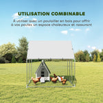 Enclos poulailler extérieur 4 m², parc grillagé - acier galvanisé Ø19mm - bâche Oxford 420D anti-UV 200x200x200cm argent