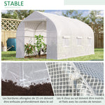 Serre tunnel de jardin 8m², serre de jardin tunnel avec 1 portes et 6 fenêtres, bâche PE 140g/m² 400x200x200cm blanc