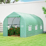 Serre tunnel de jardin 8m², serre de jardin tunnel avec 1 porte et 6 fenêtres, bâche PE 140g/m² 400x200x200cm vert