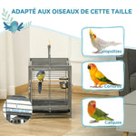 Cage de transport en acier pour perroquets, cage à oiseaux avec 2 bols en acier inoxydable, 2 perchoirs, plateau, noir