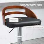 Lot de 2 tabourets de Bar Hauteur d'assise réglable pivotant 360° revêtement synthétique Noir Dossier ajouré