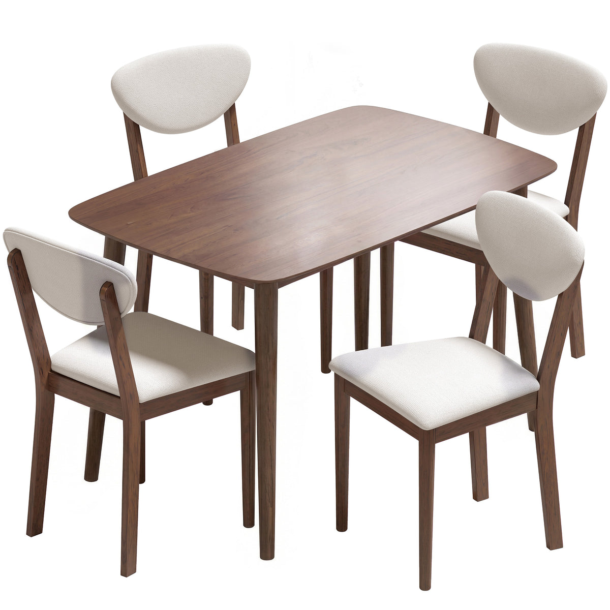 Ensemble table salle à manger avec 4 chaises table de cuisine avec chaises 4 personnes assise rembourrée noyer crème