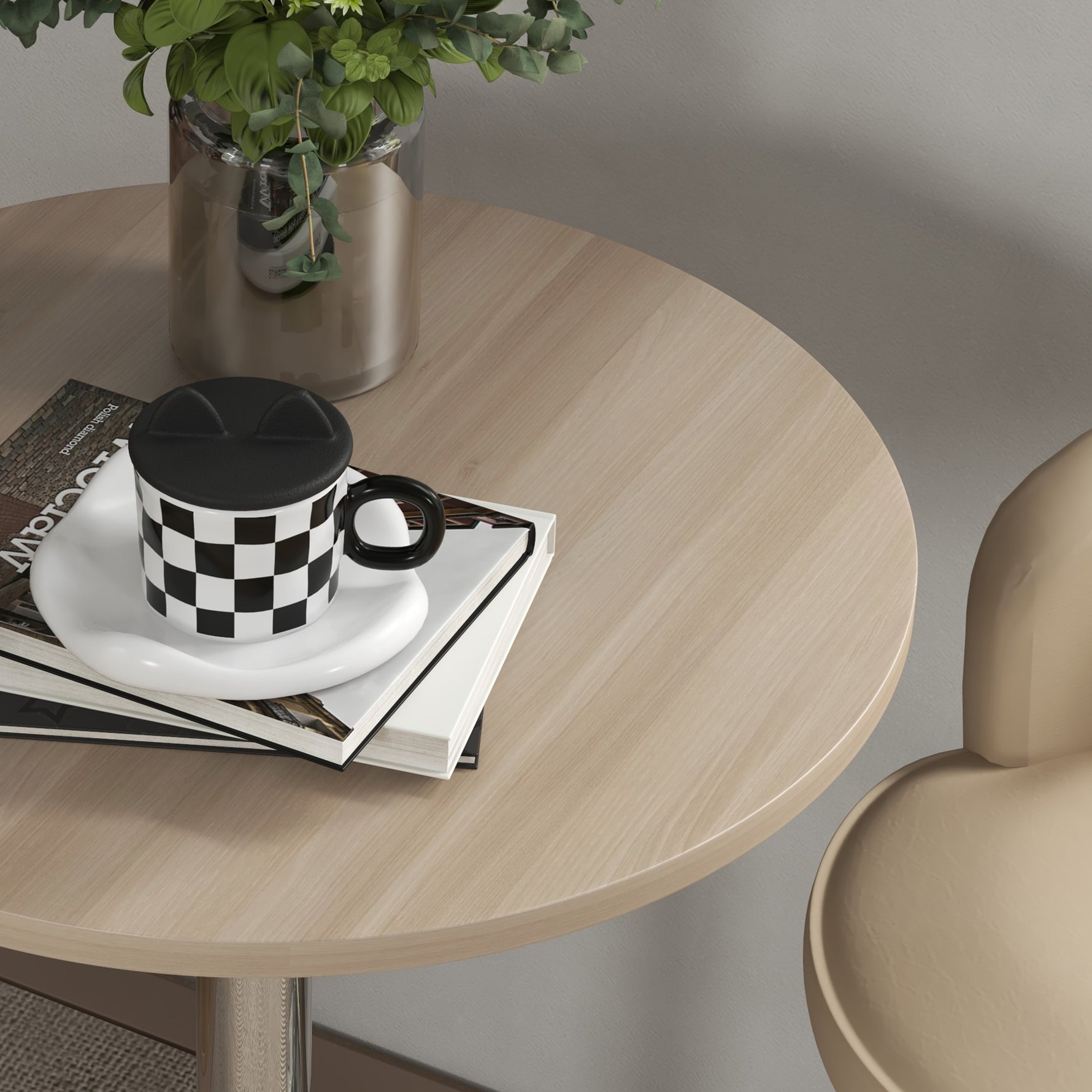 Table de bar ronde table haute cuisine réglable en hauteur 69-91 cm plateau pivotante à 360° naturel et gris