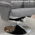 Fauteuil relax inclinable 135° pivotant 360° avec repose-pieds revêtement tissu gris