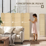 Paravent interieur en bois 6 panneaux 240 x 170 cm séparateur de pièce pliable pour salon, chambre à coucher, naturel
