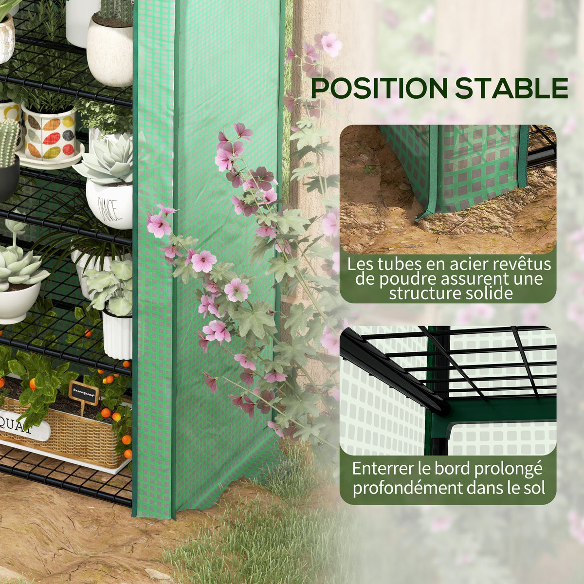 Serre de Jardin Balcon étagère Serre 4 Niveaux 90L x 49l x 160H cm Acier galvanisé bâche Amovible PE Haute densité Vert