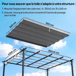 Toile de toit pour pergola tonnelle rétractable de 4 x 3 m - toile uniquement 350 x 260 cm gris clair