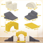 Parcours motricité bébé blocs mousse éducatifs modulables 7 pièces housse lavable en velours base antidérapante jaune