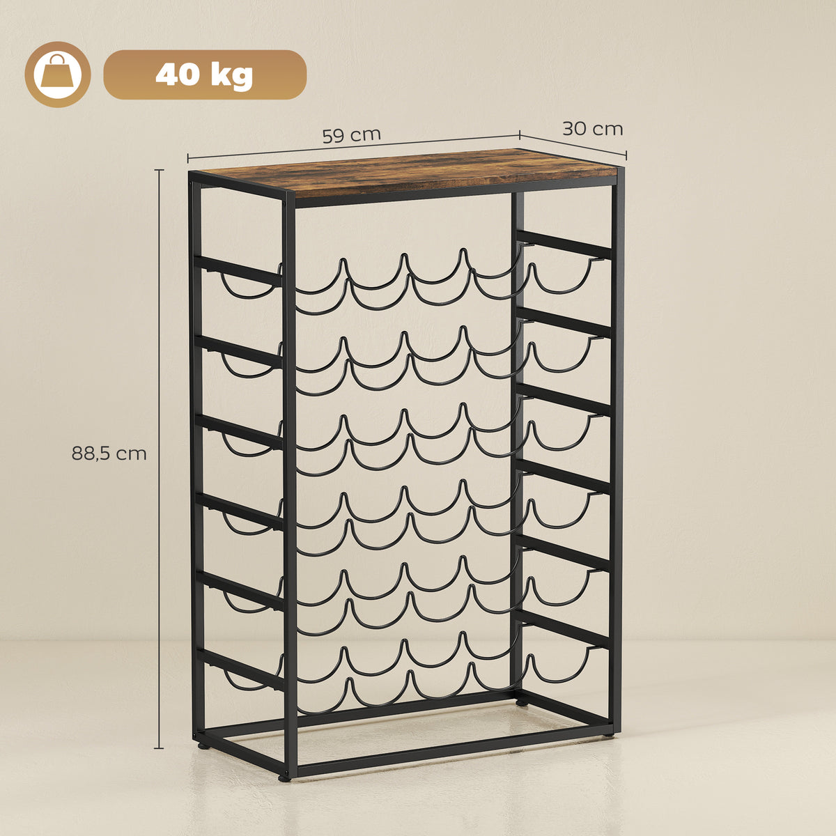 Casier à bouteilles pour 30 bouteilles, étagère à vin avec 6 niveaux, style industriel, 59x30x88,5cm, brun rustique