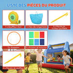 Château gonflable 4 en 1, aire de jeux avec souffleur, toboggan, piscine à balles, jeu de lancer d'anneaux, multicolore