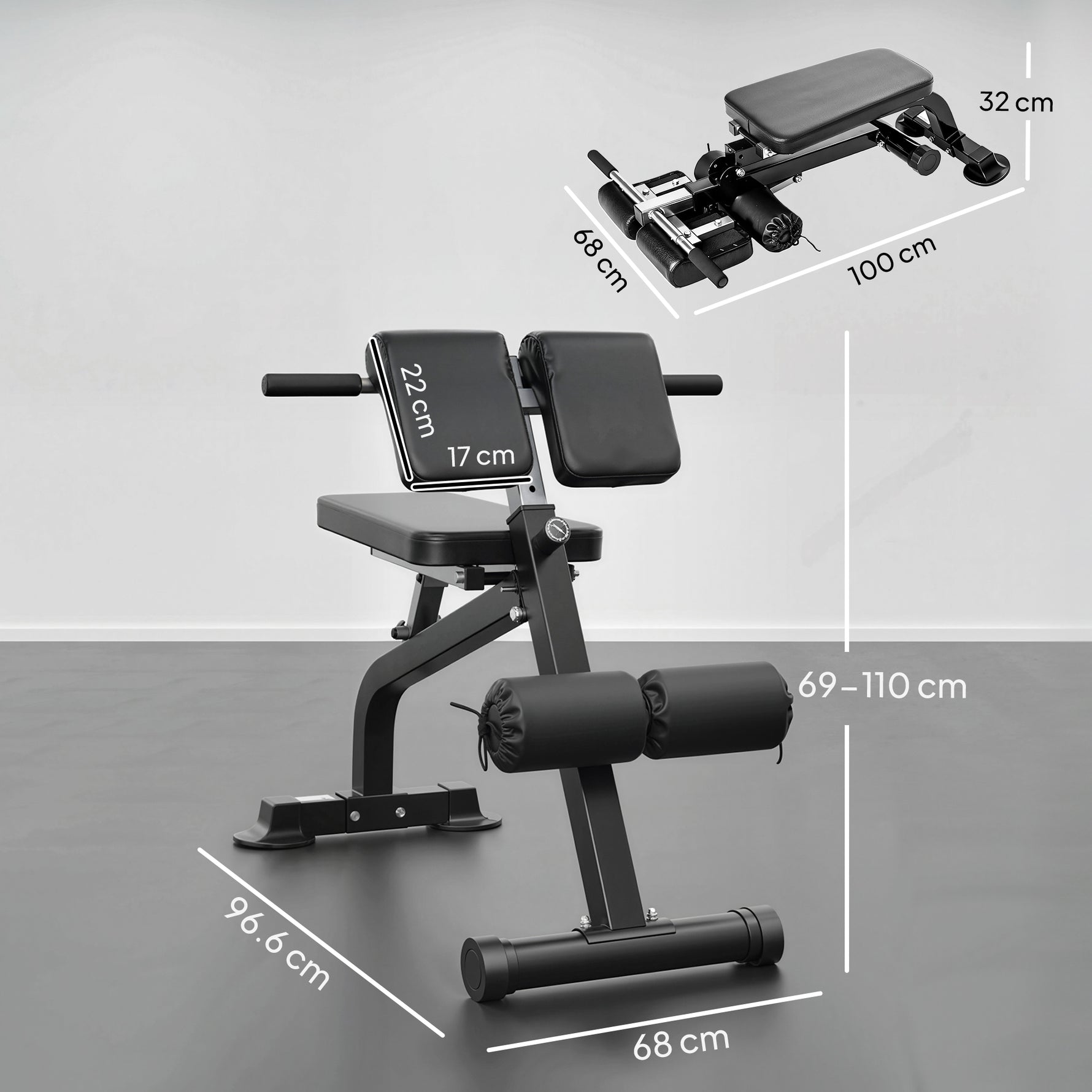 Banc de Musculation Pliable avec Hauteur et Inclinaison Réglables pour Entraînement Dos Bras, 96,6x68x69-110cm, Noir