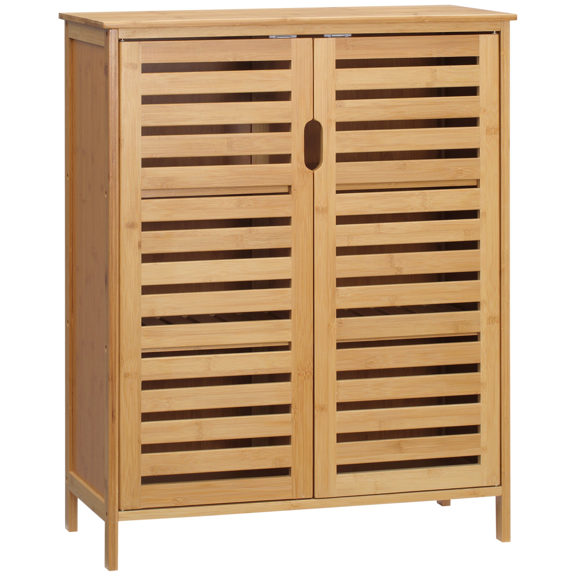Bamboo bathroom cabinet, floor-standing bathroom cupboard with double slatted doors, 68 x 32 x 86 cm, natural