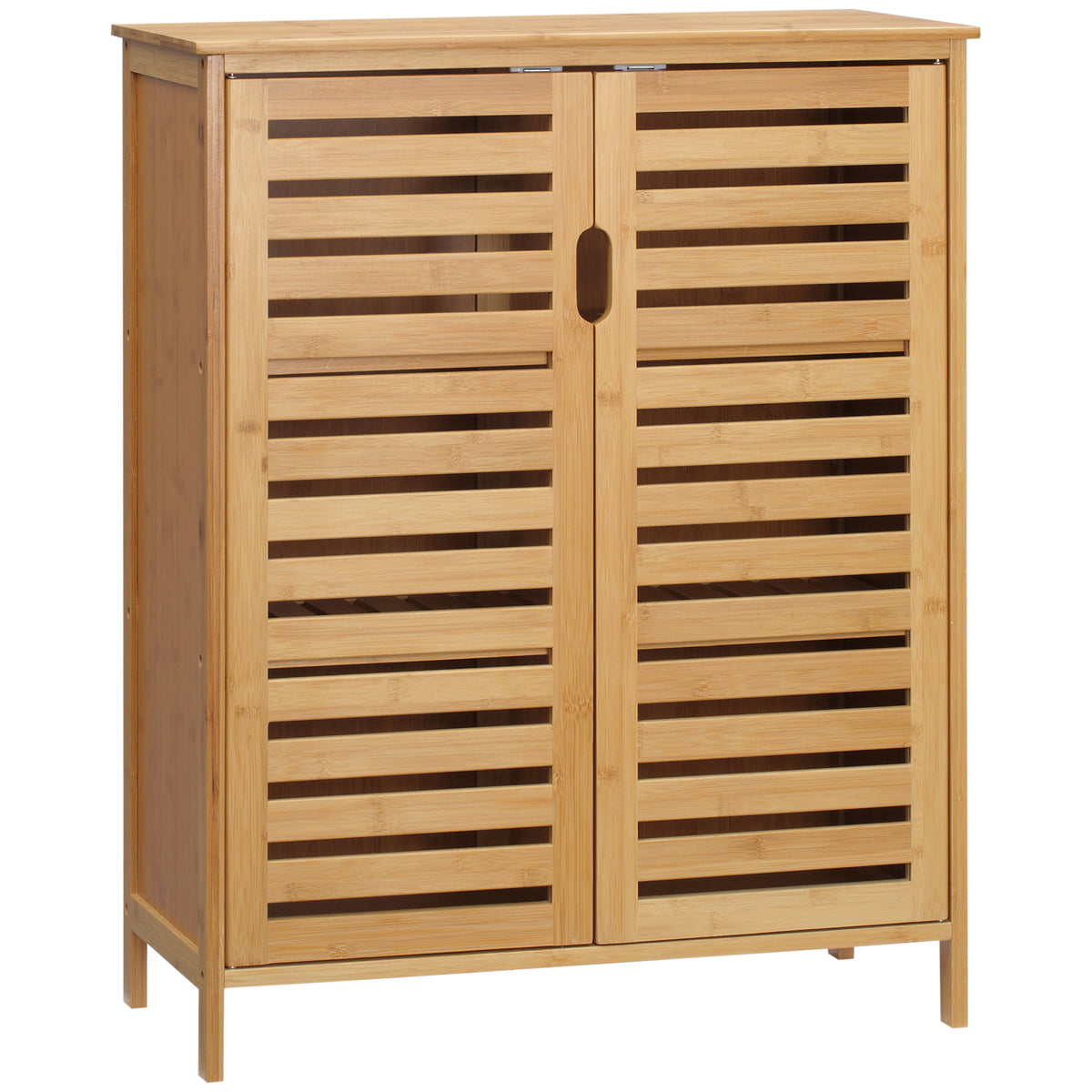 Meuble salle de bain en bambou armoire salle de bain sur pied avec double porte à lattes, 68 x 32 x 86 cm, naturel