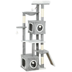 Arbre à chat tour de jeux pour chats centre d'activités 2 niches plateformes hamac échelle et 4 pompons 165 cm gris