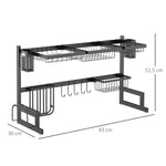 Geschirrabtropfgestell 2 Ebenen, Messerhalter, Schneidebrett-Halterung, 93 x 30 x 52,5 cm, Stahl, schwarz