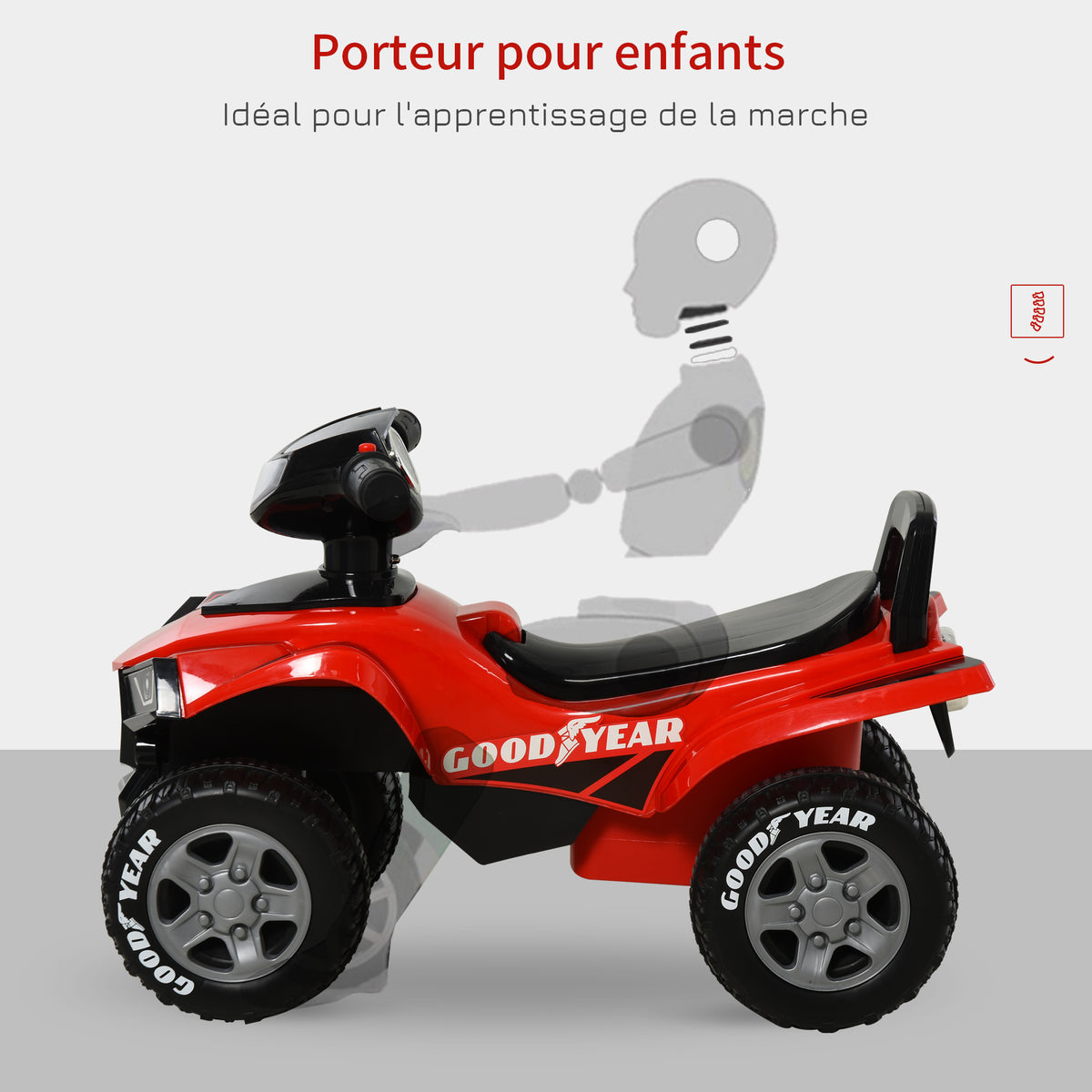 Ride-on Quad for Children 18-36 Months dim. 60L x 31W x 42H cm Light and Sound Effects Red Black