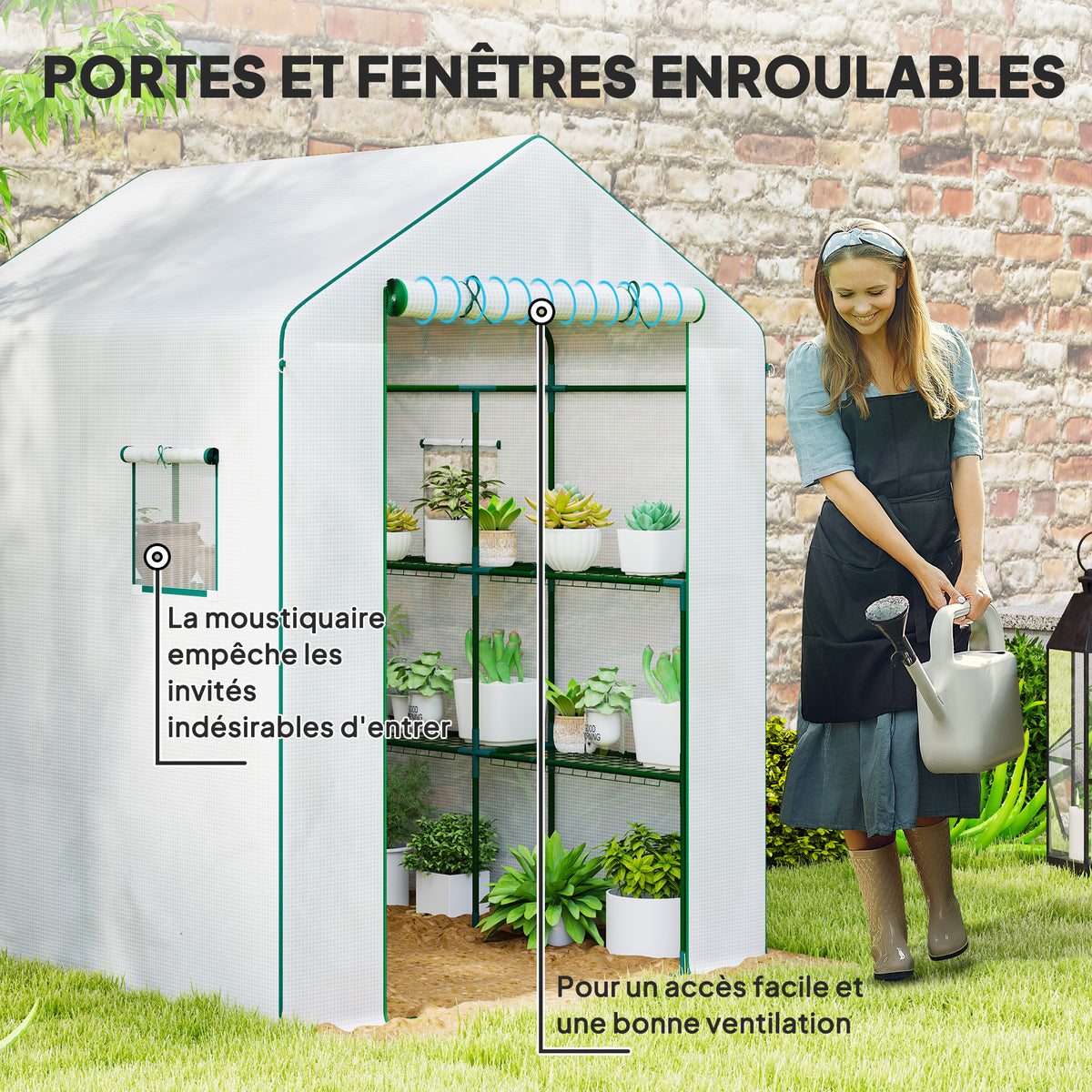 Serre de jardin avec 1 porte 2 fenêtres étagères 3 niveaux pour Légumes Plantes Fleurs Bâche PE 140 x 143 x 190 cm blanc
