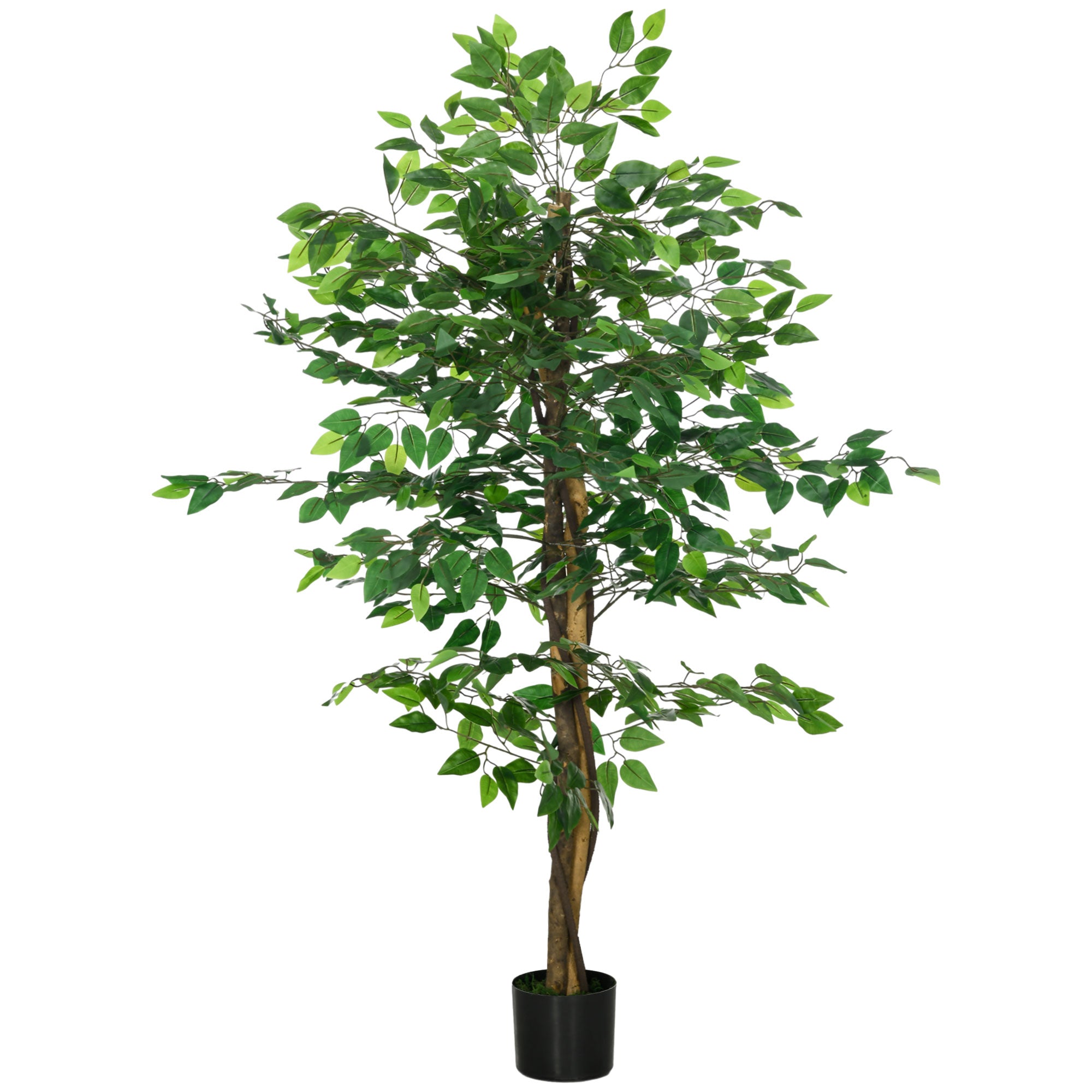Artificial ficus plant 1.50m tall, vine trunk with lichen branches, highly realistic leaves, pot included, green