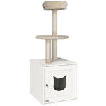 Arbre à chat avec maison de toilettes, tour de jeu 2-en-1 de 129 cm avec cache-litière, poteaux à griffer, crème