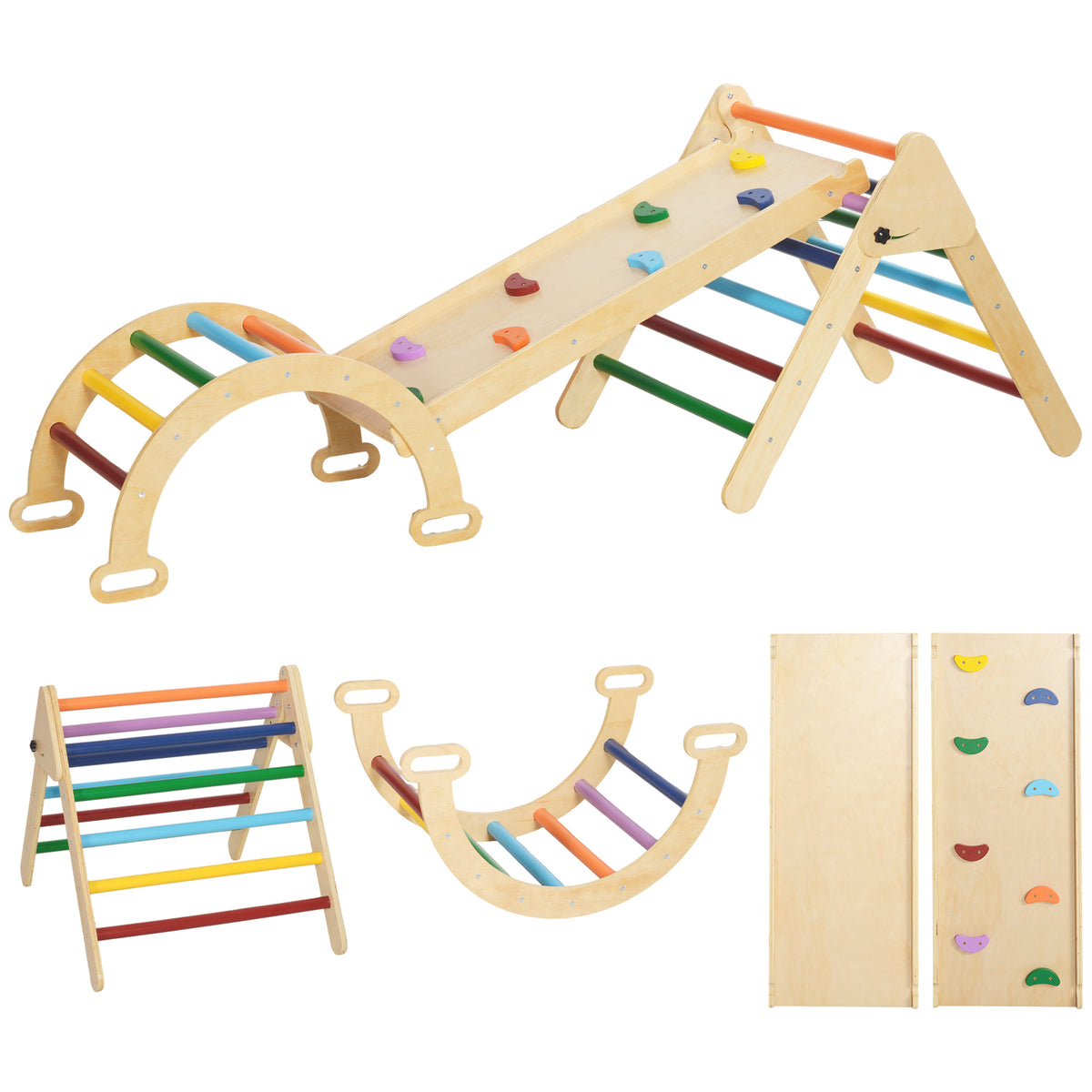 5 en 1 Triangle arche d'escalade enfants avec rampe d'escalade réversible toboggan bascule multicolore
