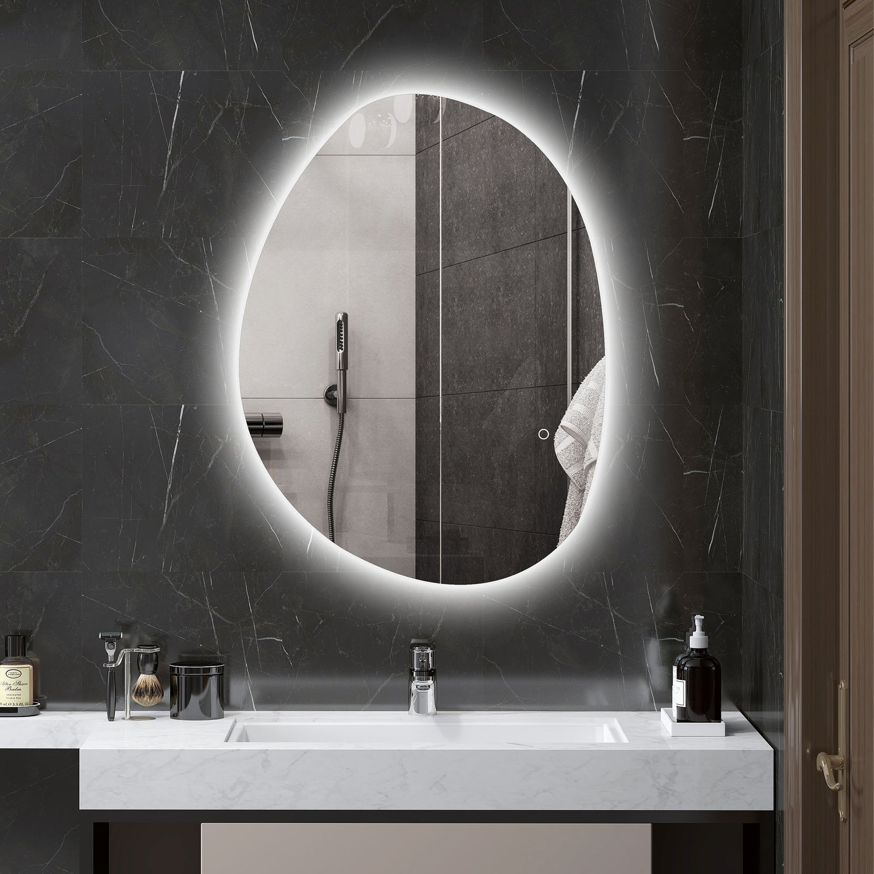 Miroir salle de bain avec éclairage LED 80 x 60 cm, miroir lumineux mural avec antibuée, mémoire, IP44, argenté