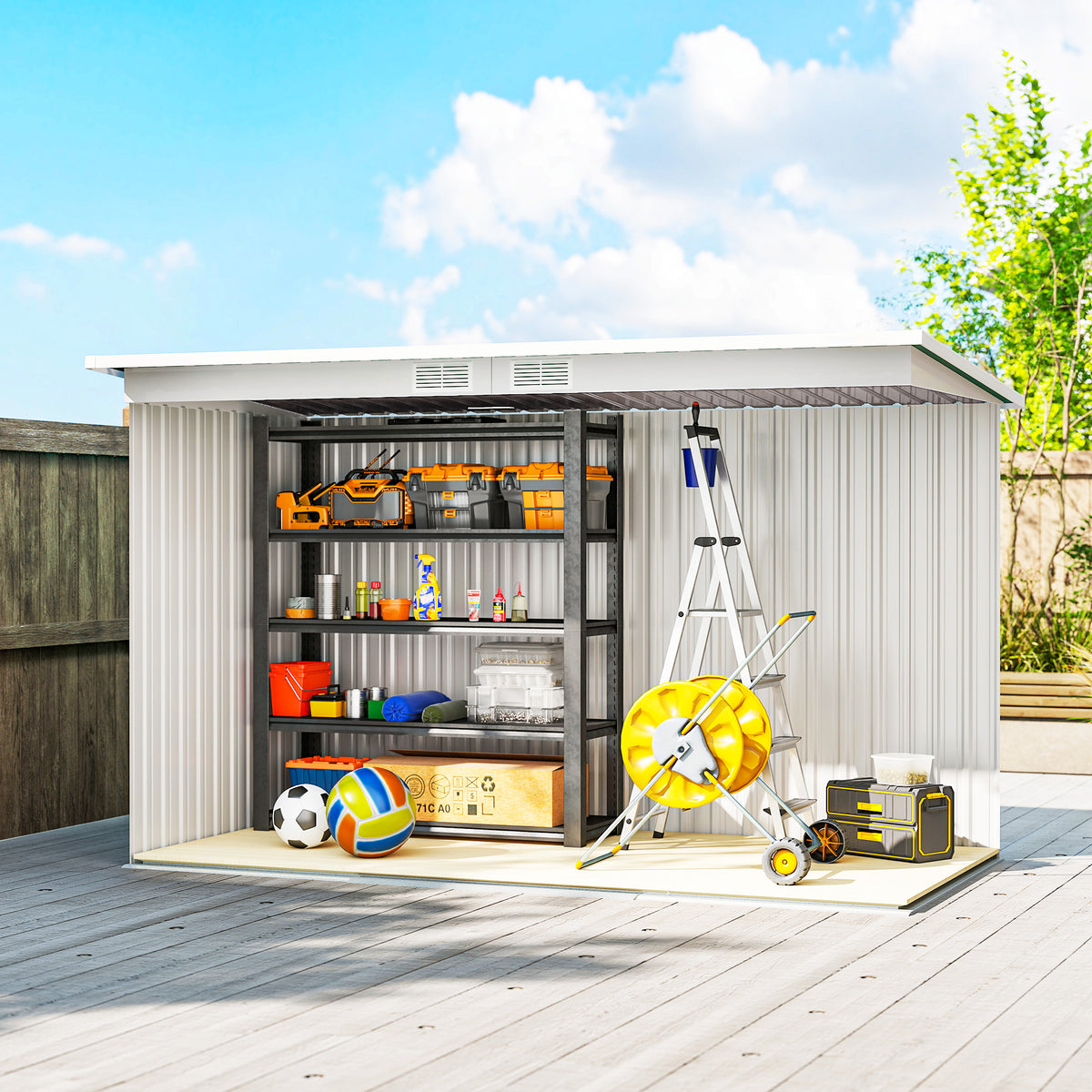Abri de jardin 3,6 m² remise à outils avec kit de fondation en acier galvanisé 280 x 130 x 172 cm, gris clair