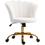 Chaise bureau en velours, chaise coiffeuse avec dossier en pétale, hauteur réglable, 69 x 64 x 80-90 cm, blanc