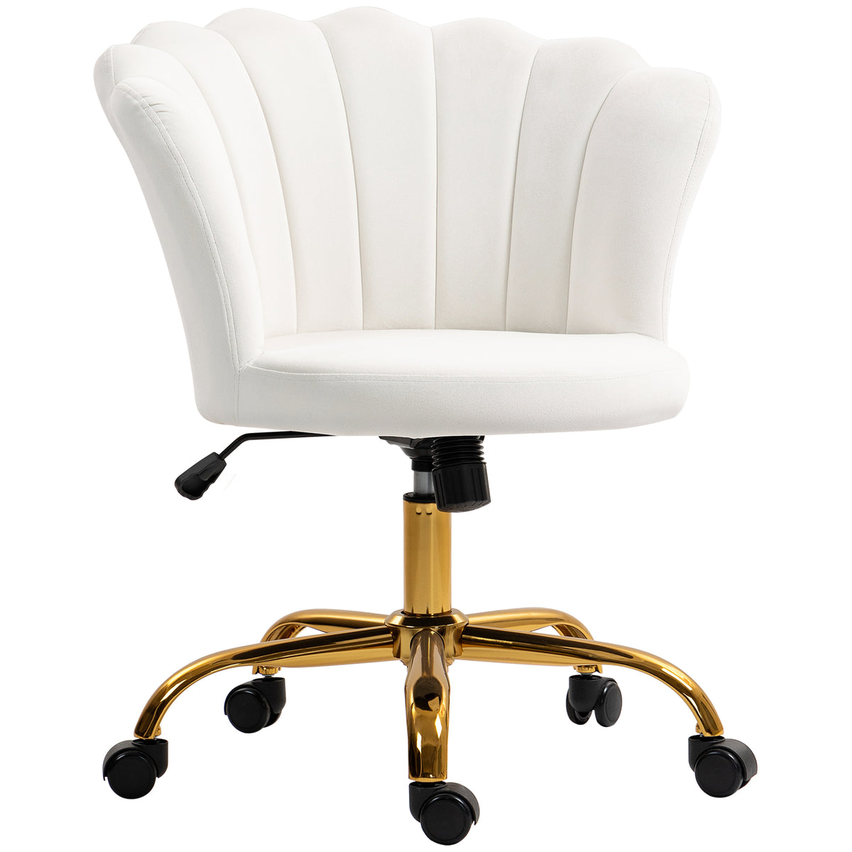 Chaise bureau en velours, chaise coiffeuse avec dossier en pétale, hauteur réglable, 69 x 64 x 80-90 cm, blanc