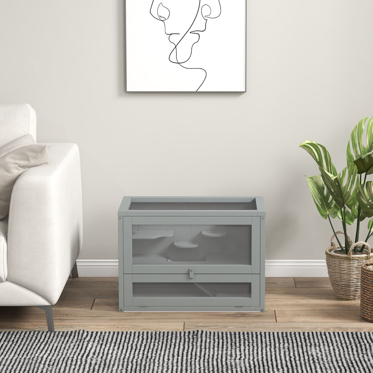 Cage pour hamsters souris petits rongeurs multi-équipements rampe plateformes toit ouvrant grillagé 60 x 35 x 42 cm gris