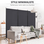 Paravent 3 panneaux dim. 2,53L x 0,5l x 1,82H m Store latéral Brise-Vue paravent sur Pied séparateur métal Polyester