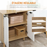 Buffet bas meuble de rangement 2 placards 4 portes motif chevrons étagères réglables 120 x 35 x 77,4 cm blanc