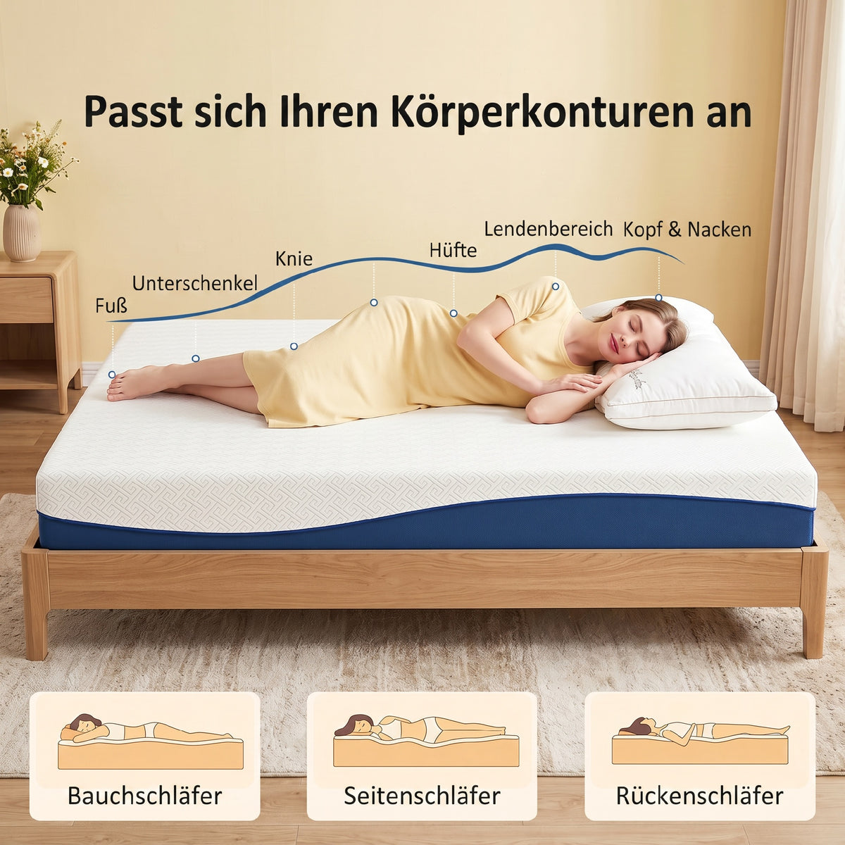 Matelas 140x190cm, matelas 2 personnes, mousse à mémoire de forme au thé vert, housse amovible lavable, fermeté moyenne