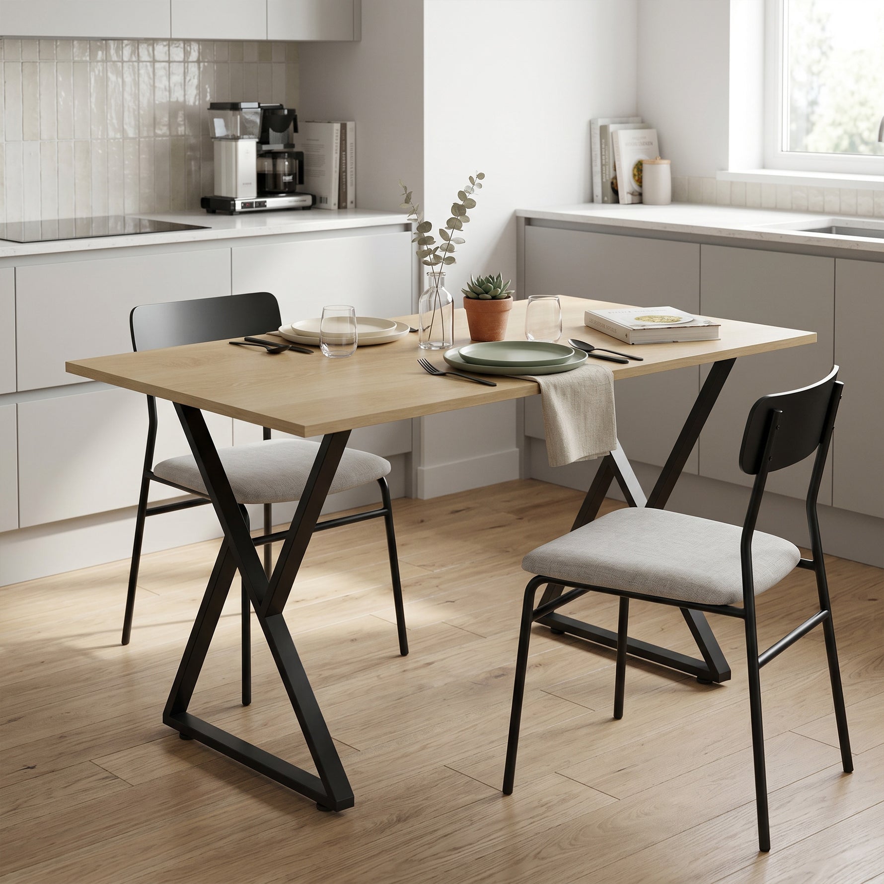 Pieds de table en acier, 60 x 72 cm, lot de 2 pieds de bureau en forme X avec patins réglables et vis, noir