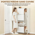 Meuble à chaussures 16 paires armoire à chaussures 4 tiroirs rabattables 2 portes en miroir étagères réglables blanc