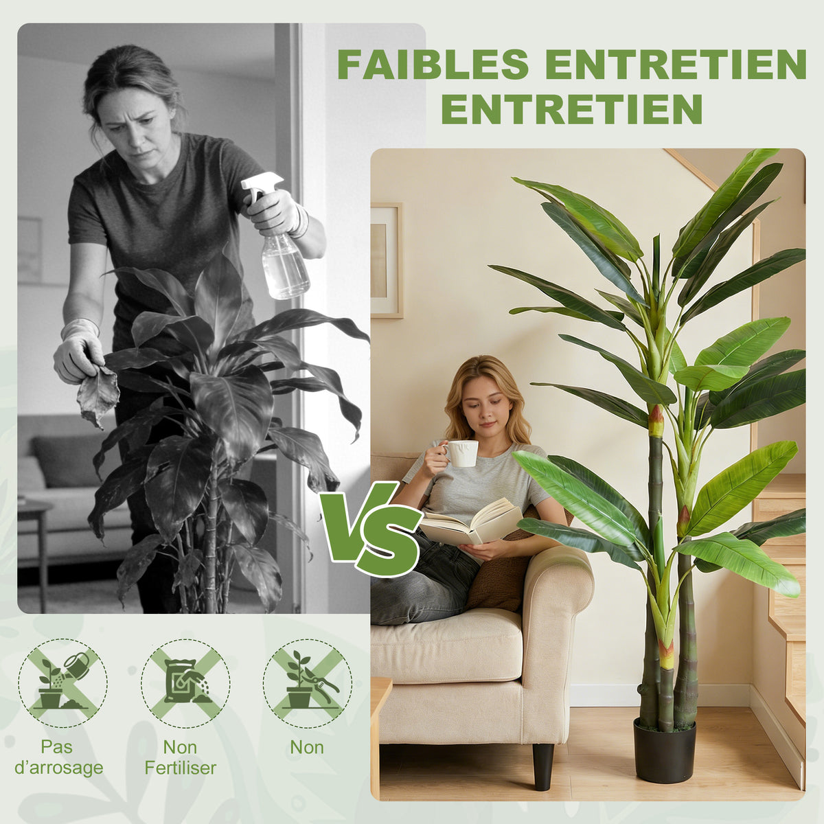Plante Artificielle Bananier 180 cm, 18 Feuilles Réalistes, Pot, Entretien Facile, pour Maison Bureau, Vert