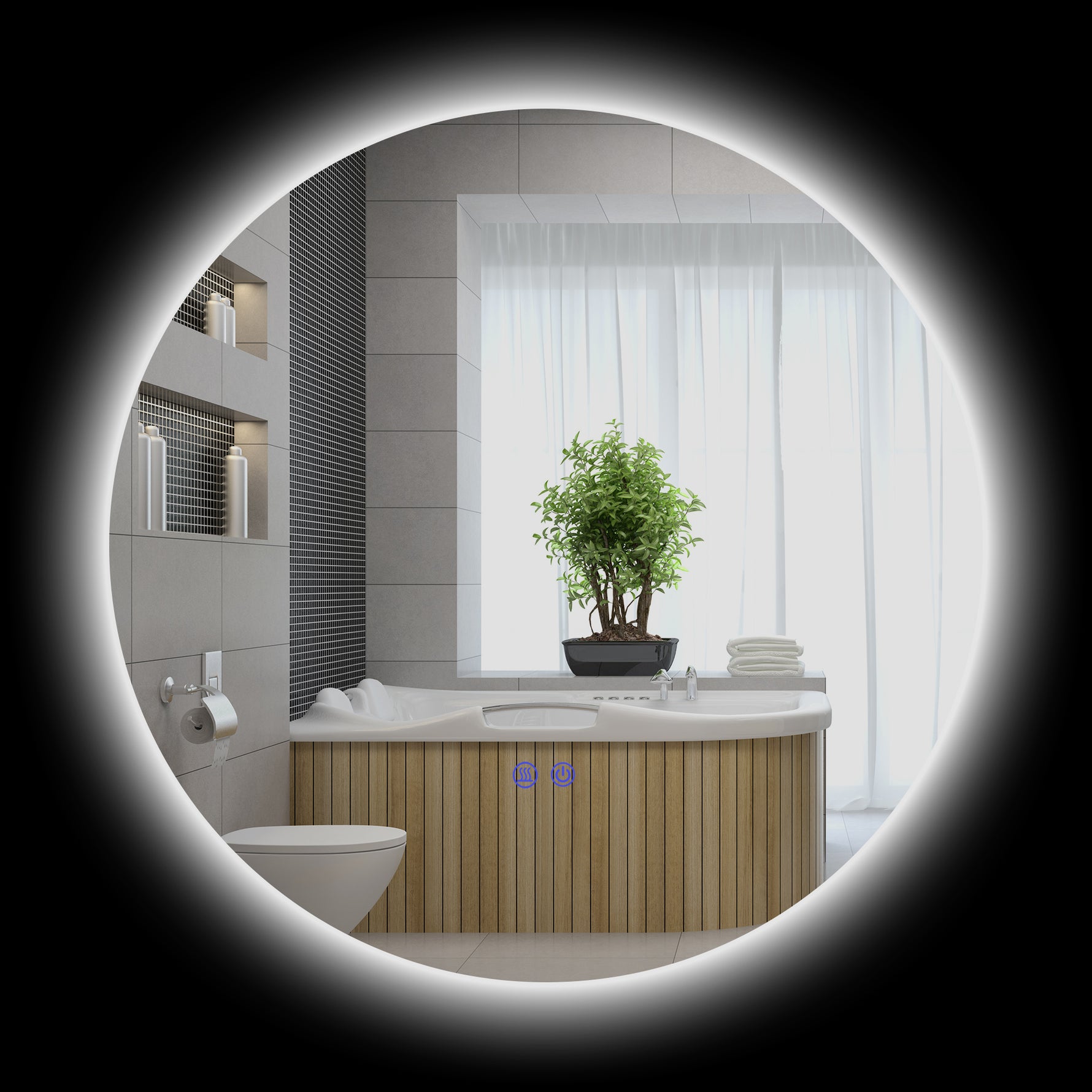 Miroir rond lumineux LED de salle de bain Ø 60 cm mural avec éclairage interrupteur tactile système antibuée  29 W gris