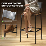 Lot de 2 tabourets de bar, chaises de bar, assise 72,5H cm, dossier et repose-pieds, pieds en métal, brun rustique