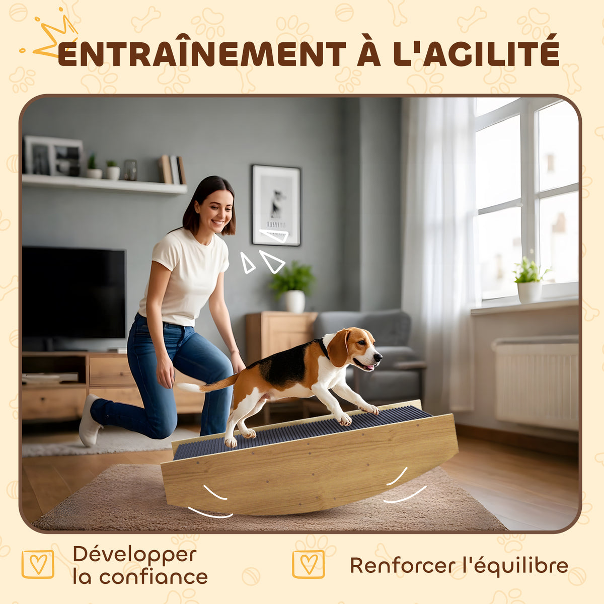 Bascule Chien Agility Réversible 2-en-1 Escalier pour Chien 3 Marches en Bois 80x39,5x20cm, Bois Naturel