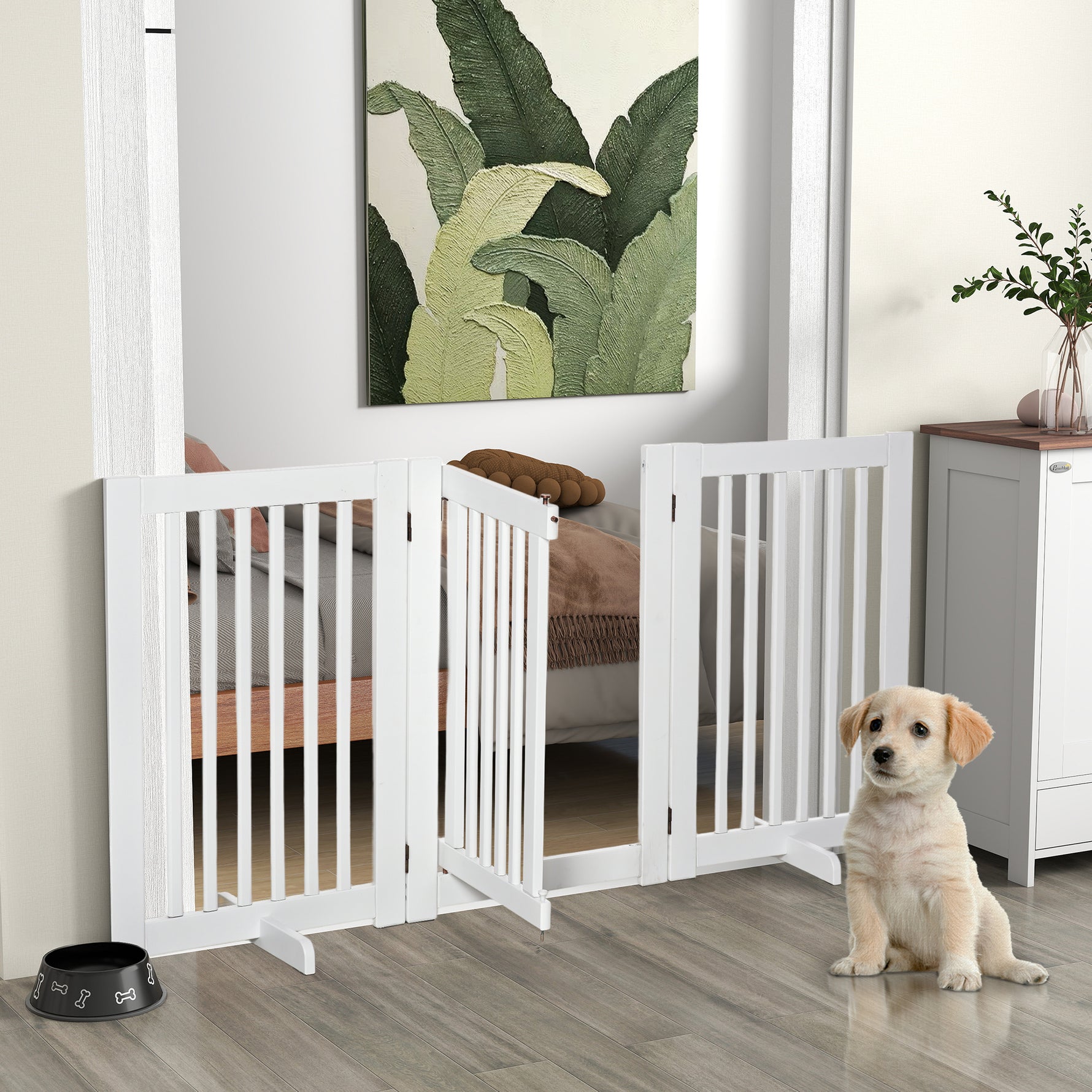 Barrière de sécurité chien barrière modulable pliable avec porte verrouillable intégrée 155 x 35,5 x 76 cm MDF blanc