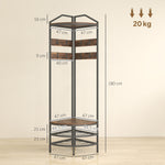 Meuble d'entrée d'angle, vestiaire à 4 niveaux, rangement pour chaussures, 8 patères mobiles, 2 étagères, brun rustique
