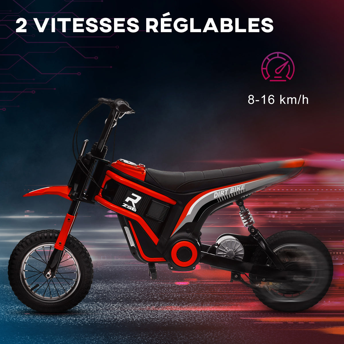 Moto cross électrique enfant moto électrique enfants moteur 350 W batterie 12V 8-16 km/h pneus gonflables 12'' rouge