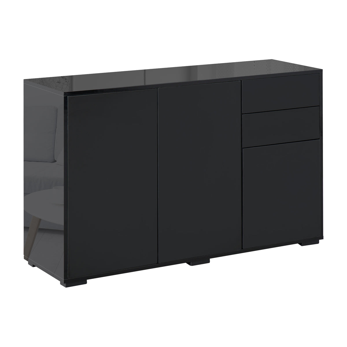 Buffet meuble de rangement 2 tiroirs coulissants 3 portes étagère réglable panneaux de particules 117 x 36 x 74 cm noir