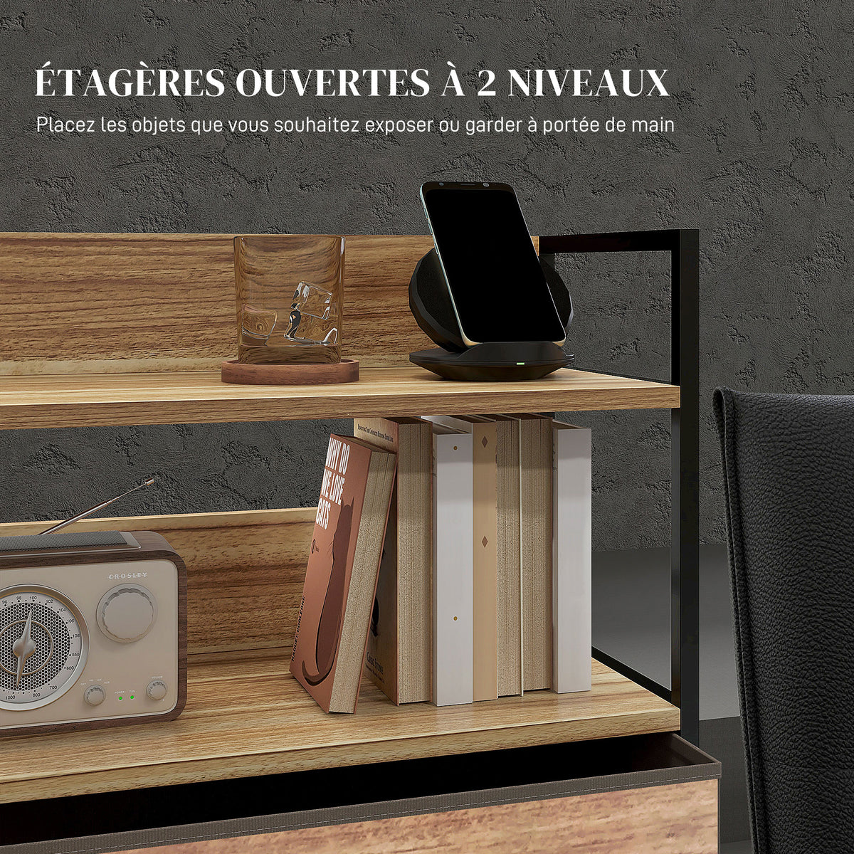 Meuble de rangement style industriel commode 3 tiroirs en tissu amovibles et 2 étagères - 60 x 29 x 101cm - MDF et métal