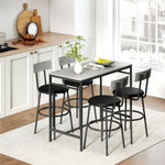 Conjunto de mesa de bar con taburetes, mesa de bar alta y 4 taburetes, estructura de acero, 110 x 55 x 90 cm, blanco