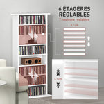 Rangements pour CD et DVD avec 8 compartiments et 6 étagères réglables, capacité max. 360 CD/185 DVD et Blu-ray, blanc