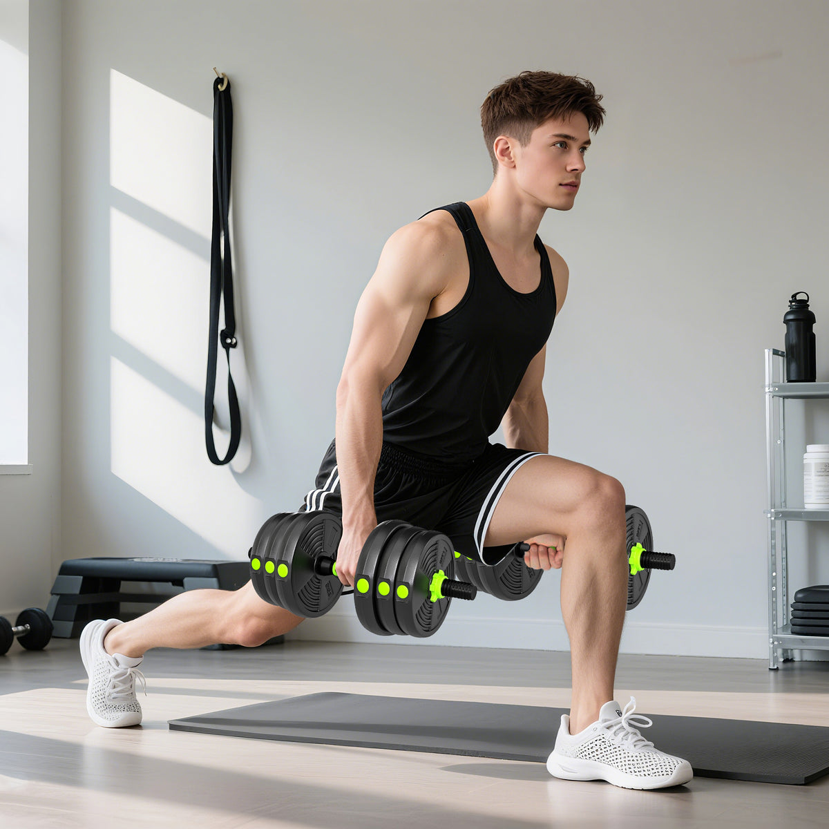 Kit haltères musculation haltères réglables 20 kg 3 en 1, ensemble de poids réglable avec barre d'extension noir