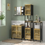 Mueble bajo lavabo de 2 puertas con estante ajustable, armario de almacenamiento para lavabo, 60 x 30 x 70 cm, MDF y bambú