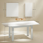 Extendable dining table, rectangular kitchen table, for 6-8 people, 140-180 x 80 cm, white