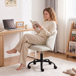 Chaise Bureau en Velours, Chaise Coiffeuse avec Dossier en Pétale, Hauteur Réglable, Fonction Bascule, Crème